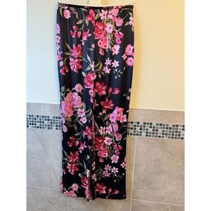 NWOT KAY UNGER Silk Black and Pink Floral Beaded Pants SZ 8